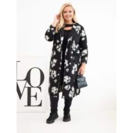 Moteriškas Plus Size paltas su atvartais, leopardo rašto, juodos spalvos