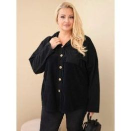 Moteriškas Plus Size džemperis su gobtuvu ir sagomis, juodas