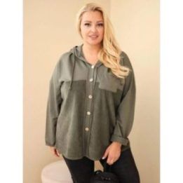 Moteriškas Plus Size džemperis su gobtuvu ir sagomis, chaki spalvos