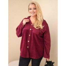 Moteriškas Plus Size džemperis su gobtuvu ir sagomis, bordo spalvos