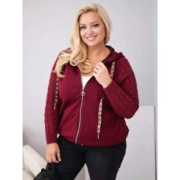 Moteriškas Plus Size džemperis su gobtuvu, burgundiškos spalvos