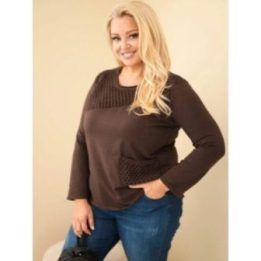 Moteriškas Plus Size džemperis su ažūriniu intarpu, rudos spalvos