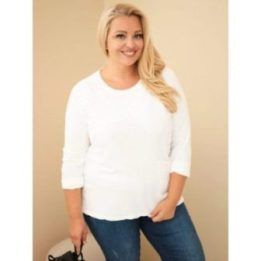 Moteriškas Plus Size džemperis su ažūrine įsiuvine ir kišene, ekru spalvos