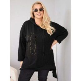 Moteriškas Plus Size džemperis su gobtuvu ir pynimo intarpu, juodos spalvos