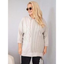 Moteriškas Plus Size džemperis su gobtuvu ir pinta intarpe, smėlio spalvos