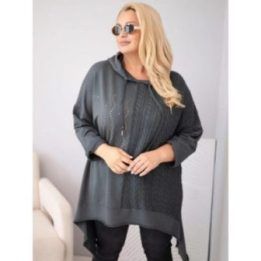 Moteriškas Plus Size džemperis su gobtuvu ir pynute, pilkos spalvos