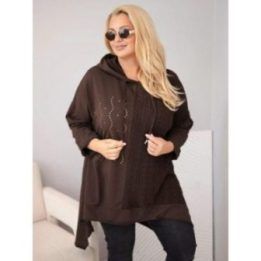 Moteriškas Plus Size džemperis su gobtuvu, rudas