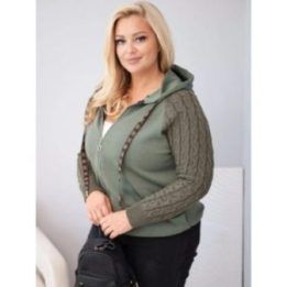 Moteriškas Plus Size džemperis su gobtuvu, chaki spalvos