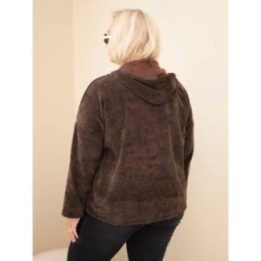 Moteriškas Plus Size džemperis su gobtuvu, rudas
