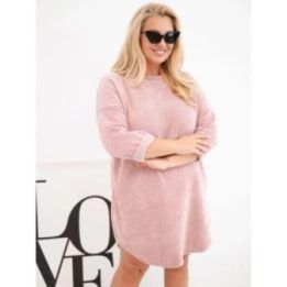 Moteriška Plus Size veliūrinė suknelė, rožinės spalvos