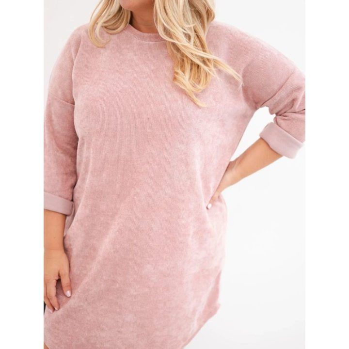 Moteriška Plus Size veliūrinė suknelė, rožinės spalvos