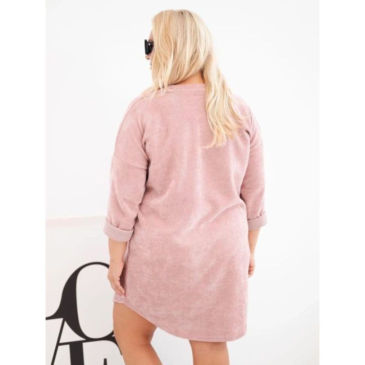 Moteriška Plus Size veliūrinė suknelė, rožinės spalvos