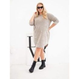 Moteriška Plus Size štruksinė suknelė, smėlio spalvos