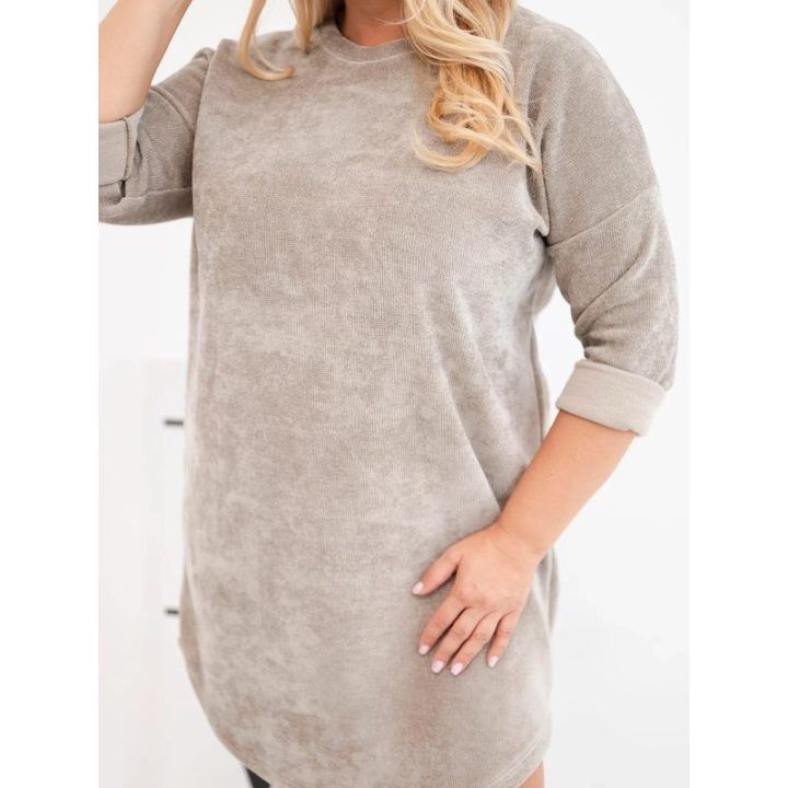Moteriška Plus Size štruksinė suknelė, smėlio spalvos