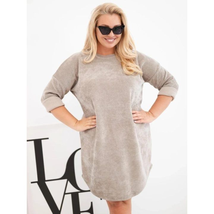 Moteriška Plus Size štruksinė suknelė, smėlio spalvos
