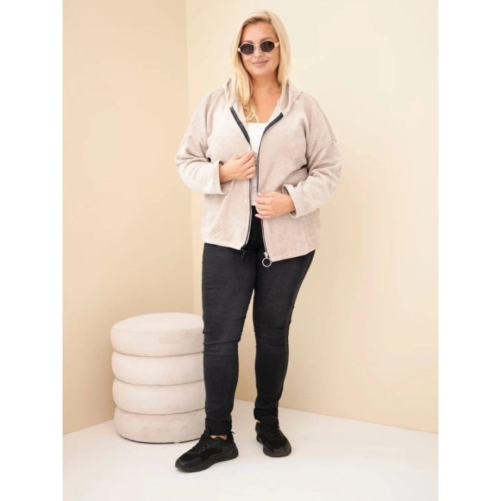 Moteriškas Plus Size džemperis su gobtuvu, smėlio spalvos