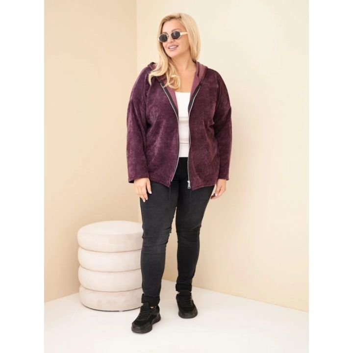 Moteriškas Plus Size džemperis su gobtuvu, tamsiai violetinis