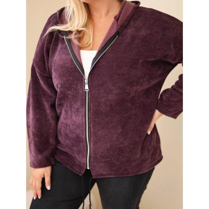 Moteriškas Plus Size džemperis su gobtuvu, tamsiai violetinis