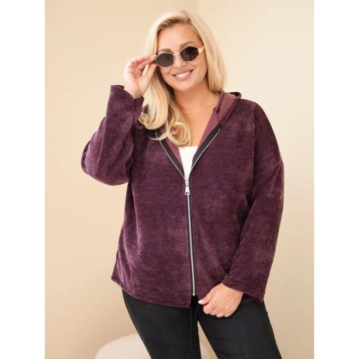 Moteriškas Plus Size džemperis su gobtuvu, tamsiai violetinis