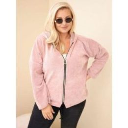 Moteriškas Plus Size džemperis su gobtuvu ir užtrauktuku, rožinės spalvos