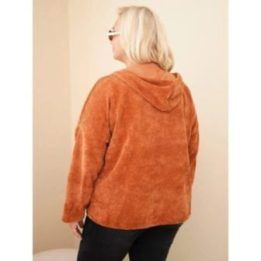Moteriškas Plus Size džemperis su gobtuvu ir užtrauktuku, rusvos spalvos