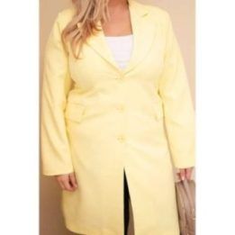 Moteriškas Plus Size paltas su apykakle, geltonos spalvos
