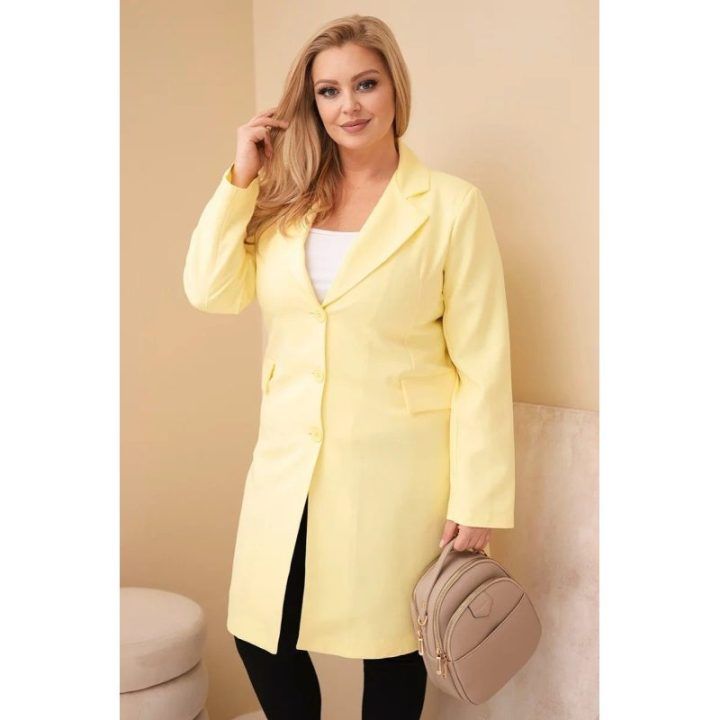 Moteriškas Plus Size paltas su apykakle, geltonos spalvos