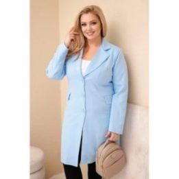 Moteriškas Plus Size ilgas paltas su apykakle, mėlynos spalvos