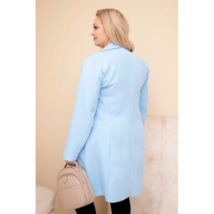 Moteriškas Plus Size ilgas paltas su apykakle, mėlynos spalvos