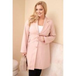 Moteriškas Plus Size paltas su apykakle ir kišenėmis, pudrinės rožinės spalvos