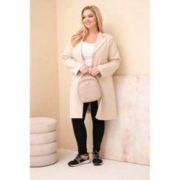 Moteriškas Plus Size paltas su apykakle, smėlio spalvos