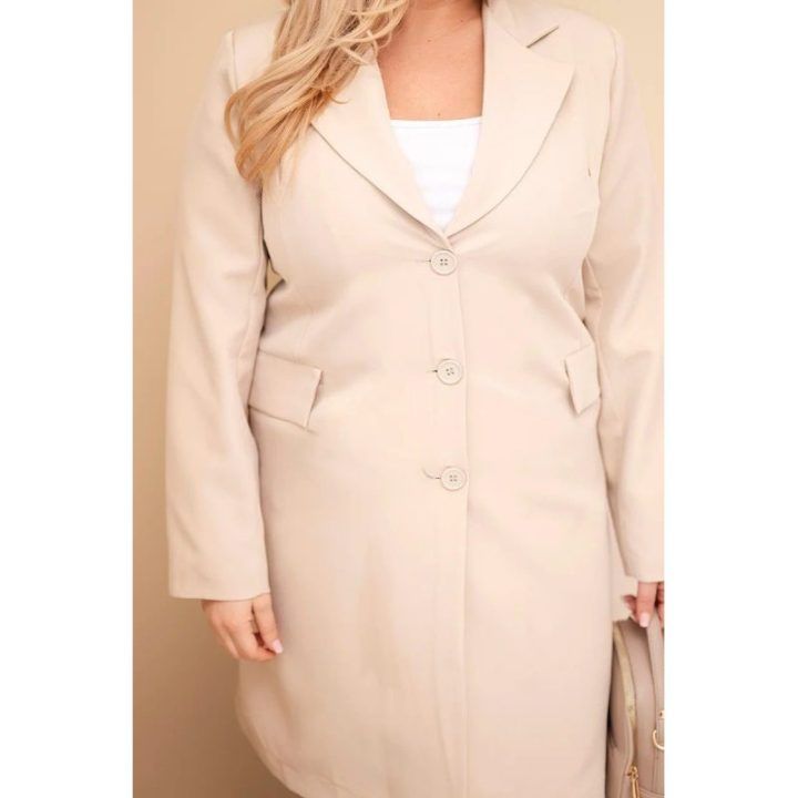 Moteriškas Plus Size paltas su apykakle, smėlio spalvos