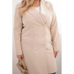 Moteriškas Plus Size dvieilis paltas su apykakle, smėlio spalvos
