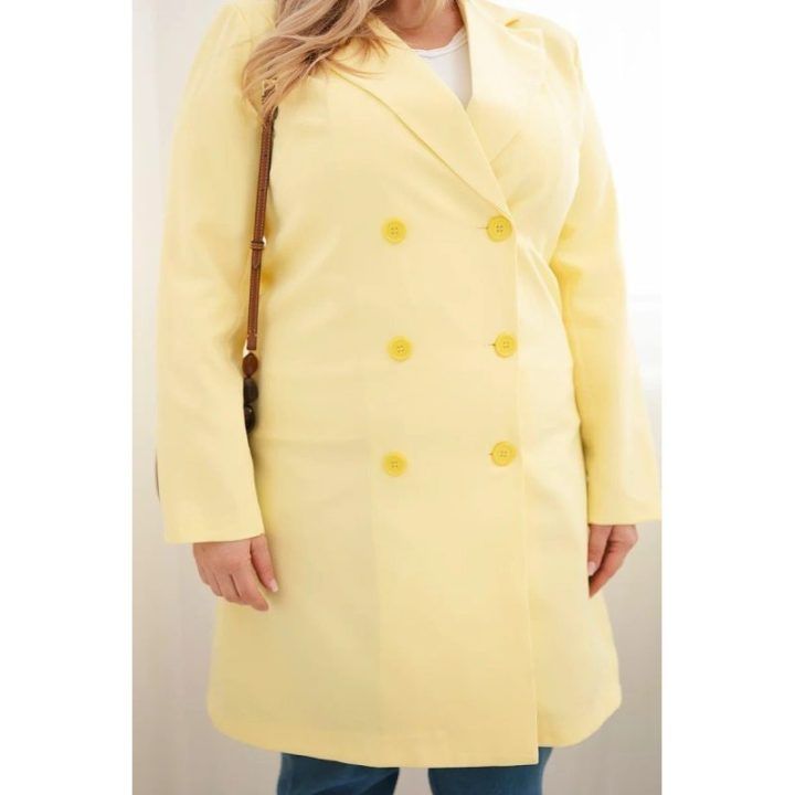 Moteriškas Plus Size paltas su apykakle, geltonos spalvos