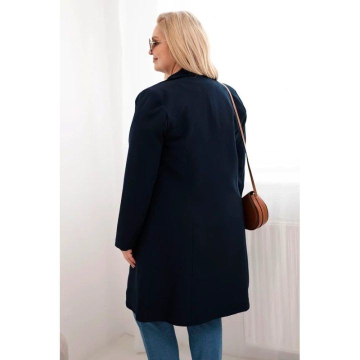 Moteriškas Plus Size paltas su apykakle, tamsiai mėlynos spalvos