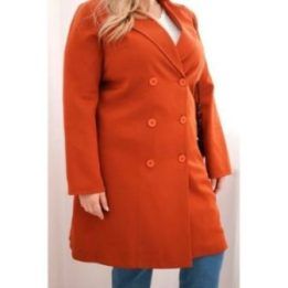 Moteriškas Plus Size paltas su dvieile užsegimu, rudos spalvos
