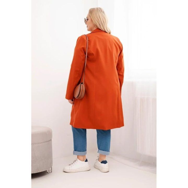 Moteriškas Plus Size paltas su dvieile užsegimu, rudos spalvos