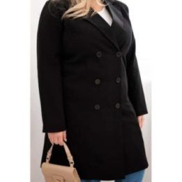 Moteriškas Plus Size dvieilis paltas su apykakle, juodos spalvos