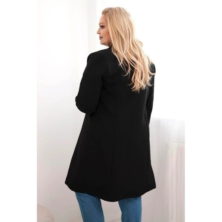 Moteriškas Plus Size dvieilis paltas su apykakle, juodos spalvos