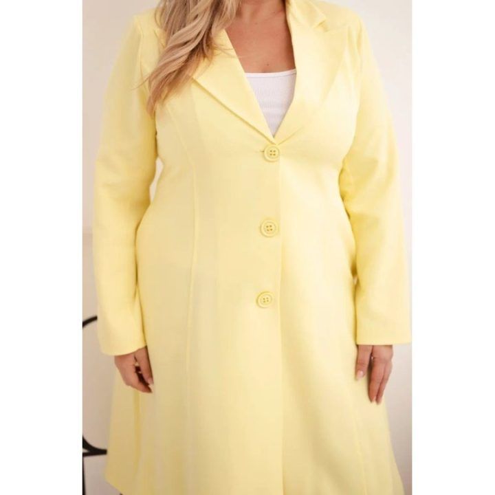 Moteriškas Plus Size klasikinis paltas su sagomis, geltonos spalvos