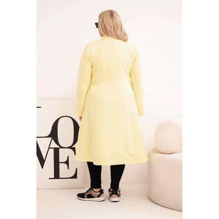 Moteriškas Plus Size klasikinis paltas su sagomis, geltonos spalvos