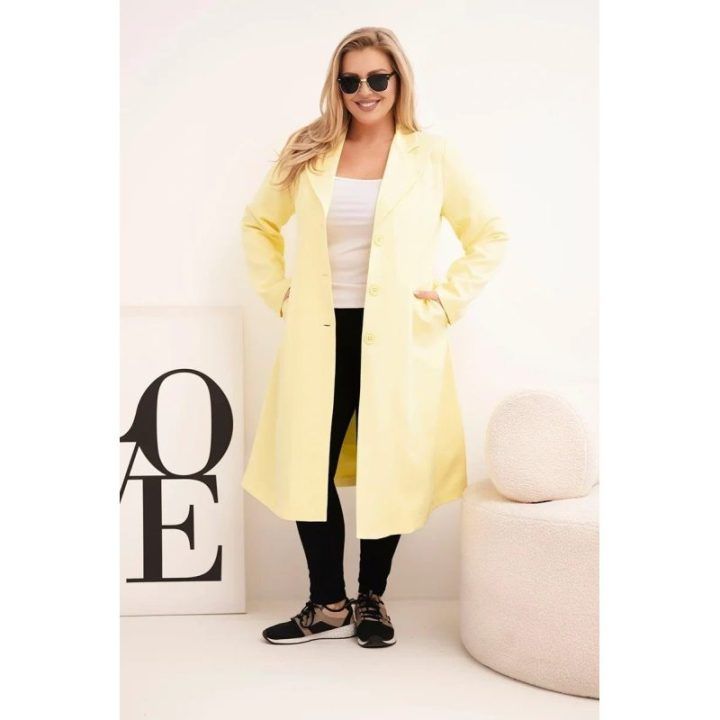 Moteriškas Plus Size klasikinis paltas su sagomis, geltonos spalvos