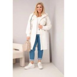Moteriškas Plus Size paltas su gobtuvu, šviesiai smėlio spalvos