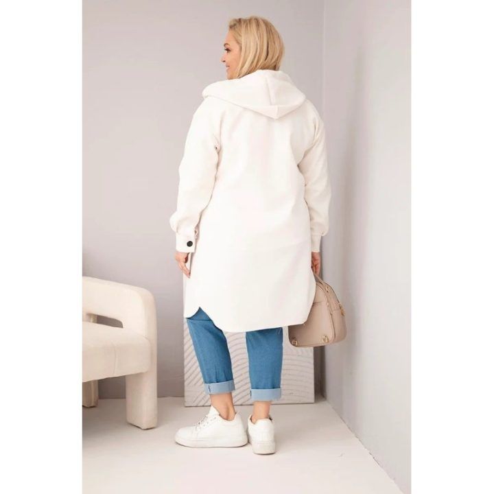 Moteriškas Plus Size paltas su gobtuvu, šviesiai smėlio spalvos
