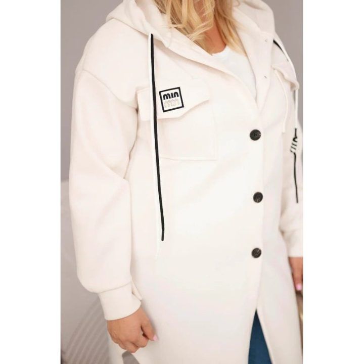 Moteriškas Plus Size paltas su gobtuvu, šviesiai smėlio spalvos