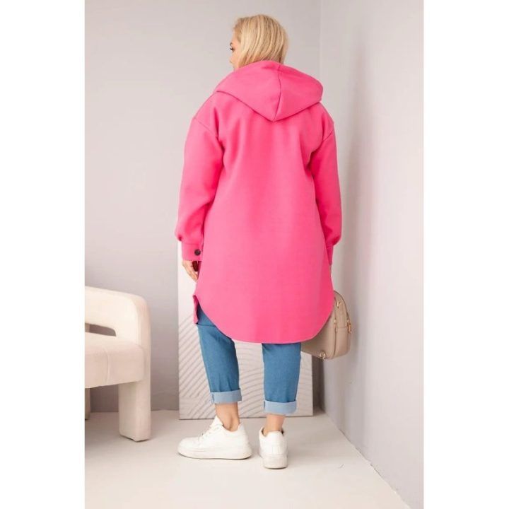 Moteriškas Plus Size paltas su gobtuvu, rožinės spalvos
