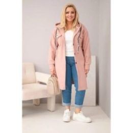 Moteriškas Plus Size paltas su gobtuvu, rožinės spalvos