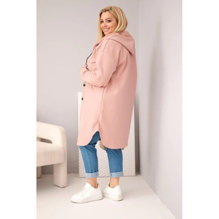 Moteriškas Plus Size paltas su gobtuvu, rožinės spalvos