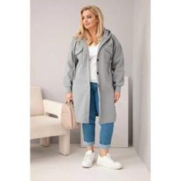 Moteriškas Plus Size paltas su gobtuvu, pilkos spalvos