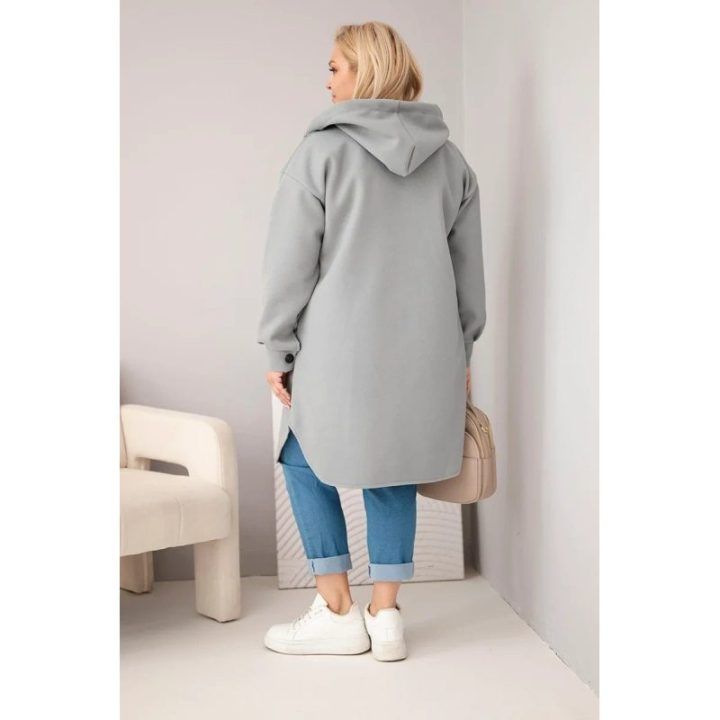 Moteriškas Plus Size paltas su gobtuvu, pilkos spalvos
